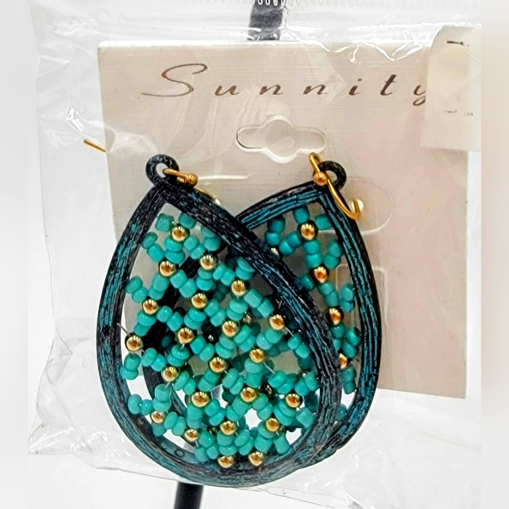 Sunnity Turquoise And Gold Color Dangle Earrings